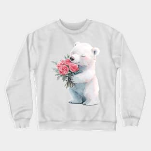 Valentine Polar Bear Giving Flowers Crewneck Sweatshirt